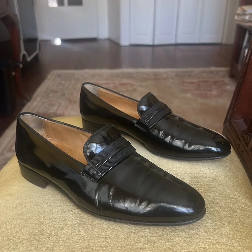 Mariano Black Patent Leather Dress Loafers Tuxedo Opera Shoes for Men Size 9